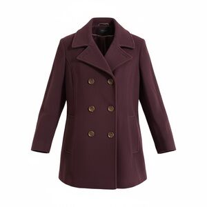 Lands' End Women's wool Pea Coat - Deep Burgundy